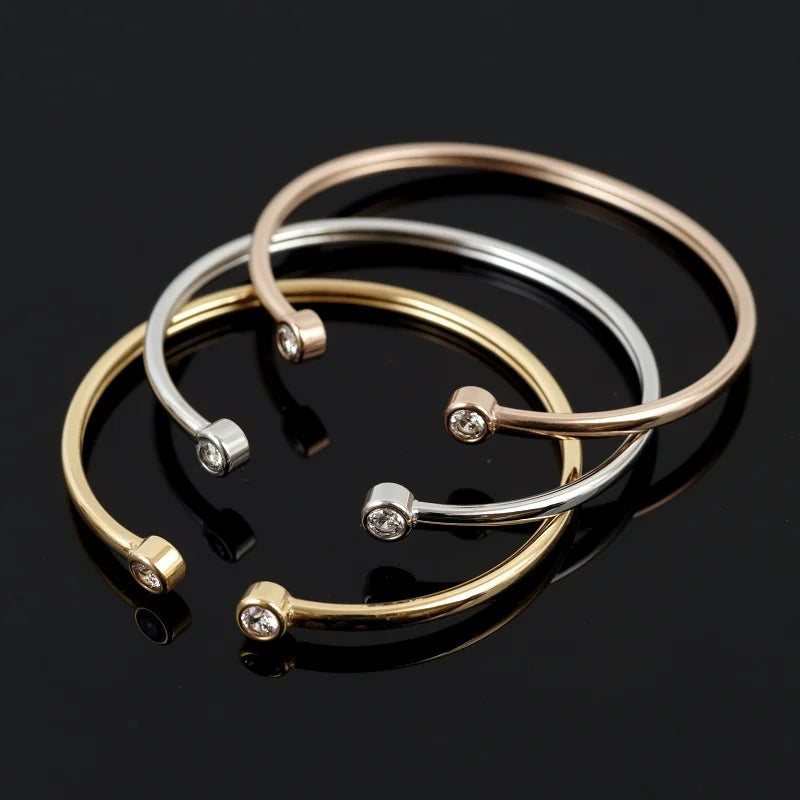 Stainless Steel Bracelet Open Cuff Bangles for Women Gold Color Simple Luxury Jewelry Gift