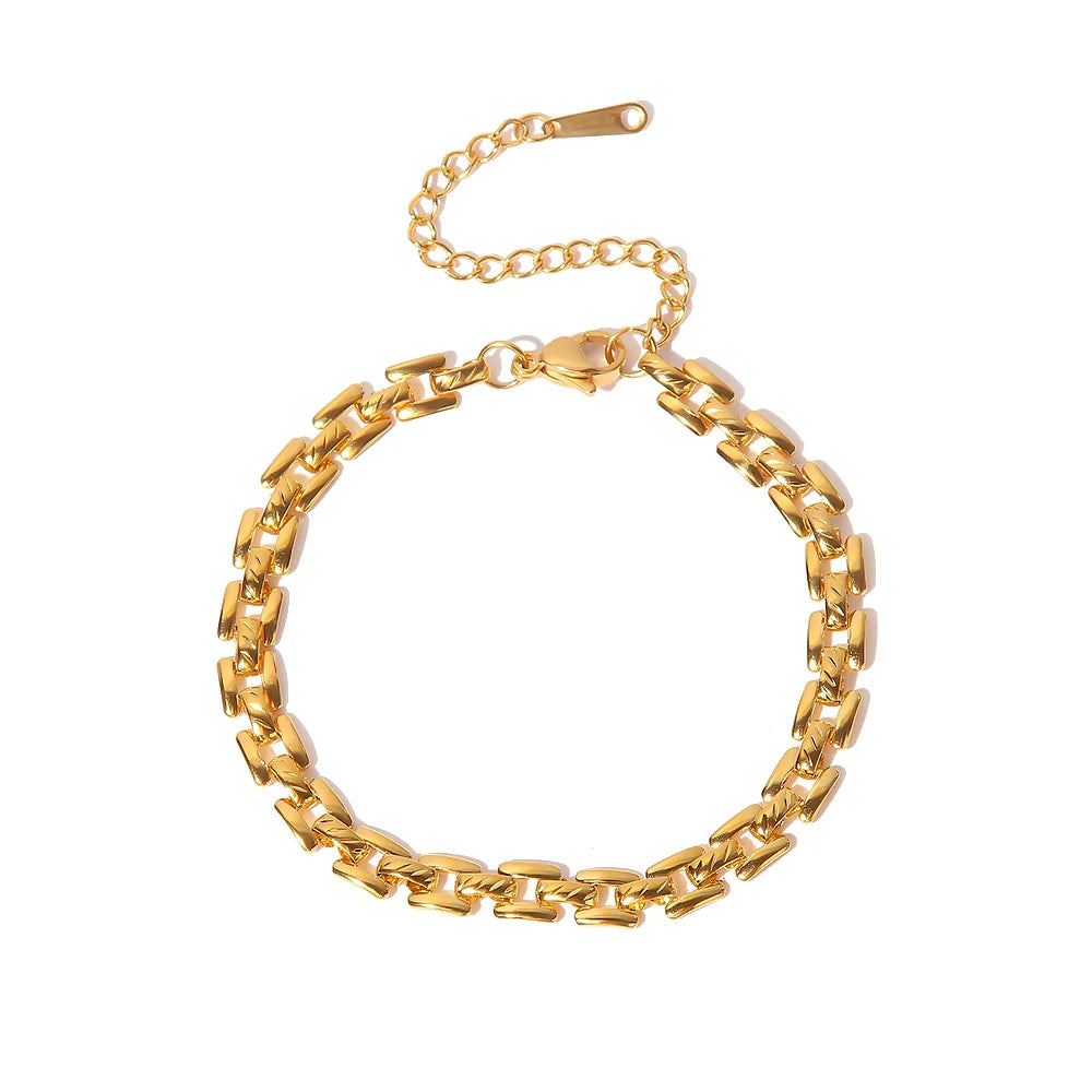 Youthway New Metallic Style Strap Bracelet 18k Gold Color Stainless Steel Trendy Charm Waterproof Jewelry for Women Men