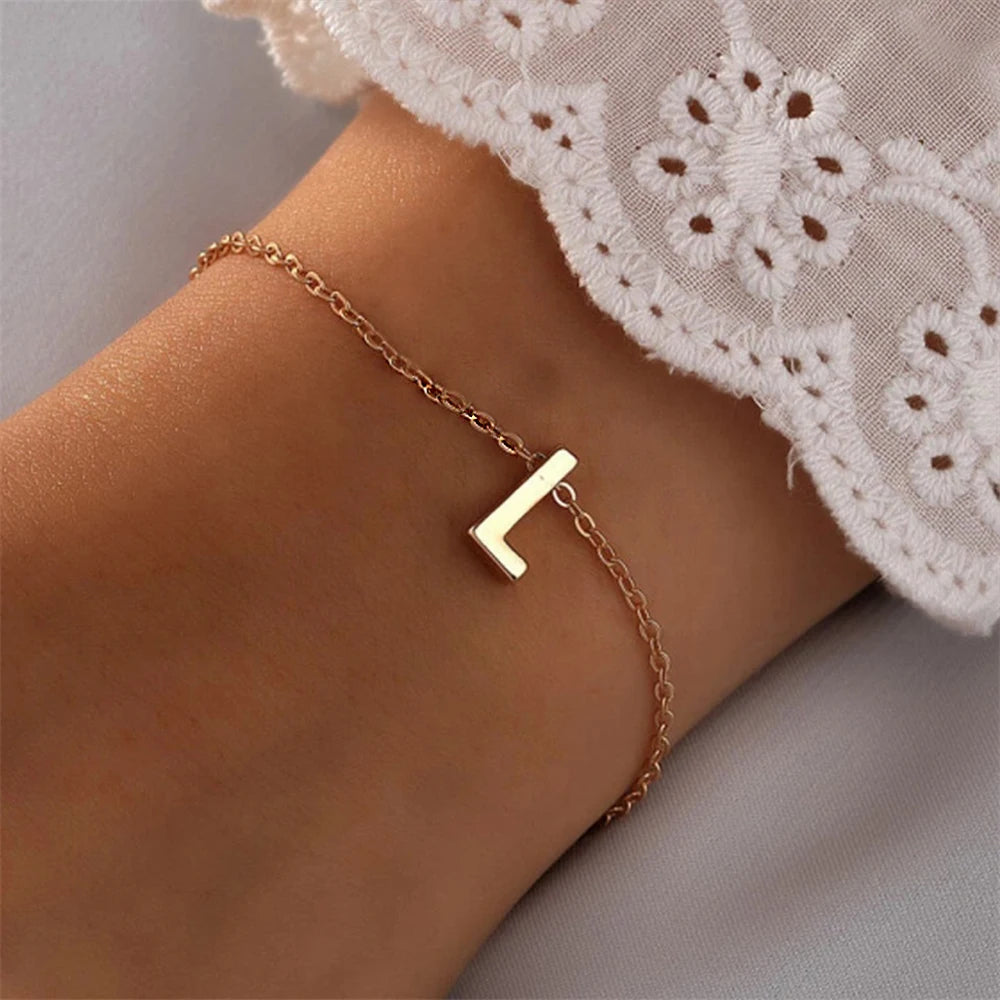 eManco DIY Capital Initial Letter Bracelet Stainless Steel Jewelry Simple Gold Plated Accessories Girl Valentine's Day Gift