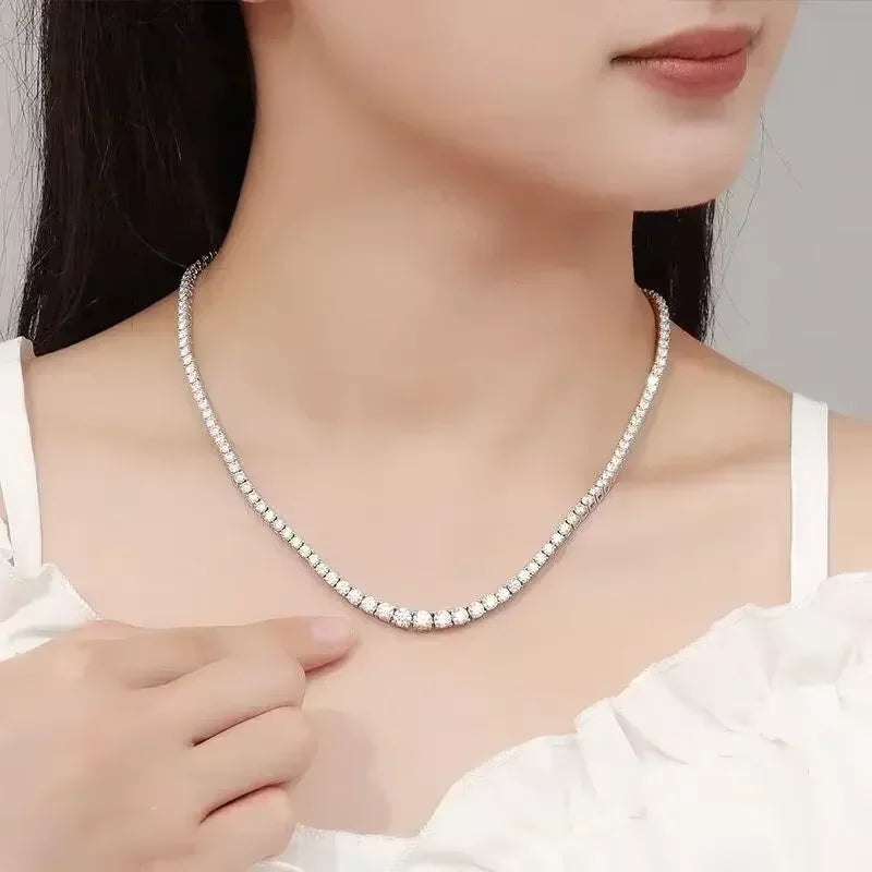 925Sterling Silver Necklace Zircon Chain Necklace Women Fashion Simple Engagement Wedding Charm Jewelry 2MM/4MM 40-50CM