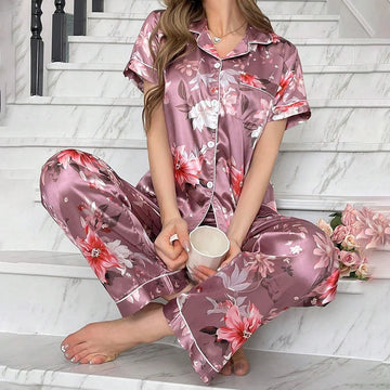 Women’s Satin Bloomline Pyjama Set - caro