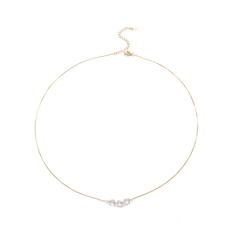 ANENJERY Three Zircon Thin Necklace for Women Simple Clavicle chain Delicate Elegant Jewelry Gifts Wedding Wholesale