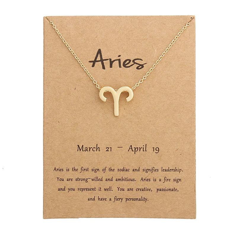 12 Zodiac Sign Necklaces With Cardboard Constellations Pendant Gold Color Chains Choker For Women Birthday Fashion Jewelry