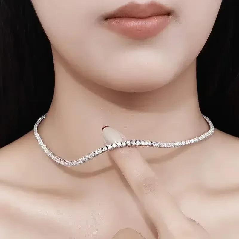 925Sterling Silver Necklace Zircon Chain Necklace Women Fashion Simple Engagement Wedding Charm Jewelry 2MM/4MM 40-50CM