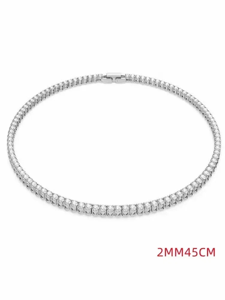 925Sterling Silver Necklace Zircon Chain Necklace Women Fashion Simple Engagement Wedding Charm Jewelry 2MM/4MM 40-50CM