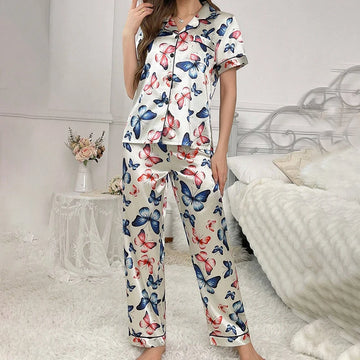 Women’s Satin Elegance Butterfly Pyjama Set - caro