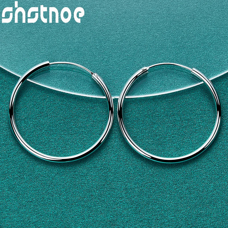 SHSTONE 18K Gold 35mm Smooth Earrings For Women Party Wedding Banquet Fashion Charm Jewelry 925 Sterling Silver Hoop Earring