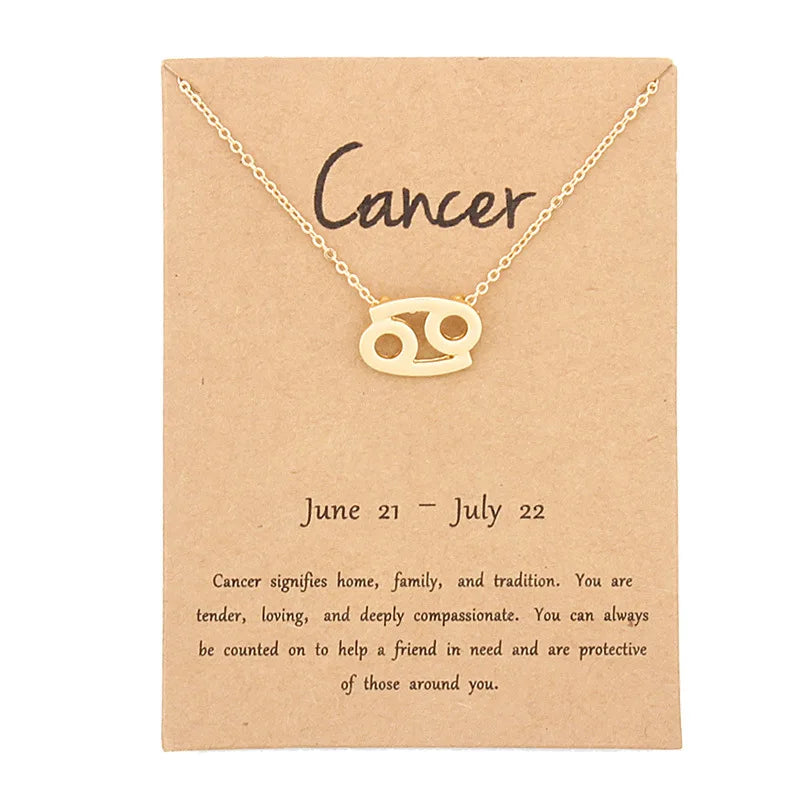 12 Zodiac Sign Necklaces With Cardboard Constellations Pendant Gold Color Chains Choker For Women Birthday Fashion Jewelry