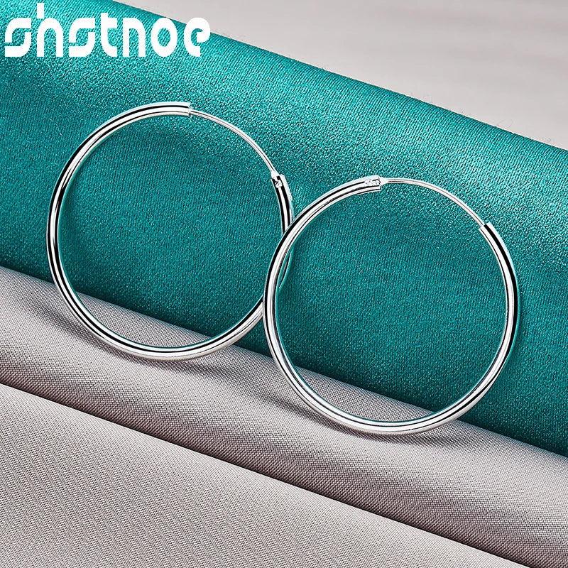 SHSTONE 18K Gold 35mm Smooth Earrings For Women Party Wedding Banquet Fashion Charm Jewelry 925 Sterling Silver Hoop Earring