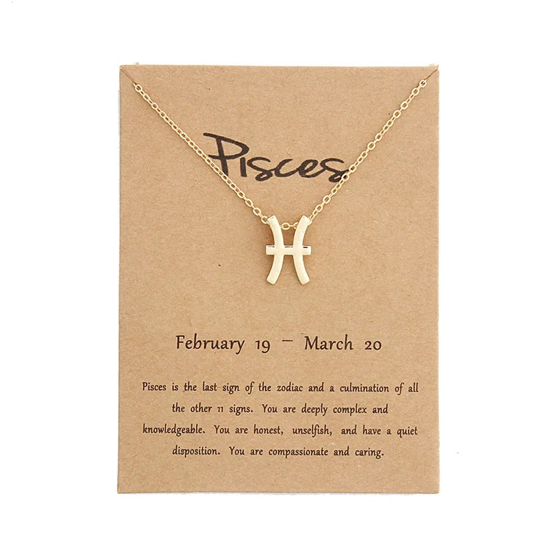 12 Zodiac Sign Necklaces With Cardboard Constellations Pendant Gold Color Chains Choker For Women Birthday Fashion Jewelry
