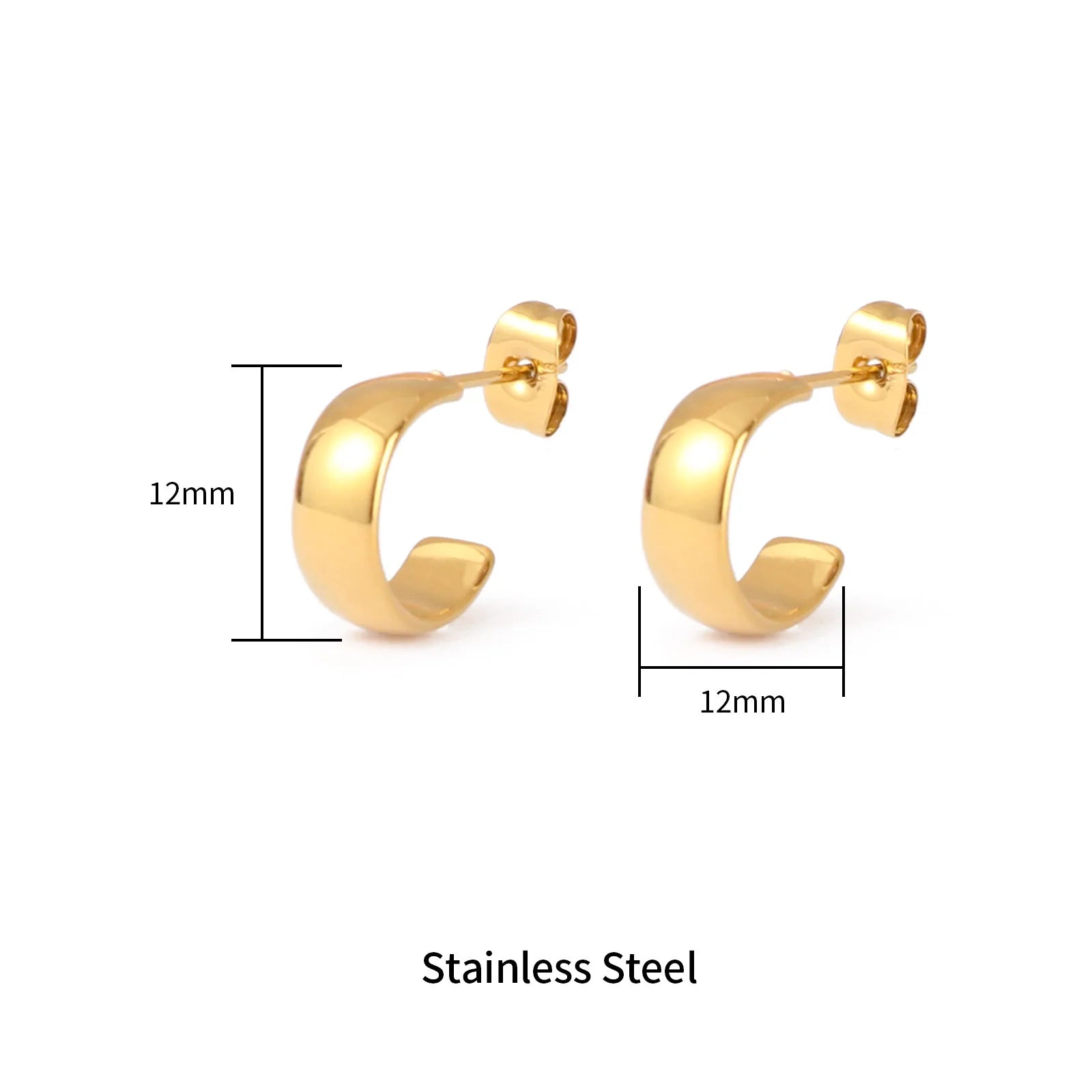 Gold Plated Stainless Steel Small Circle Hoop Earrings Smooth Surface Fashionable Simple Design Ear Jewelry for Women