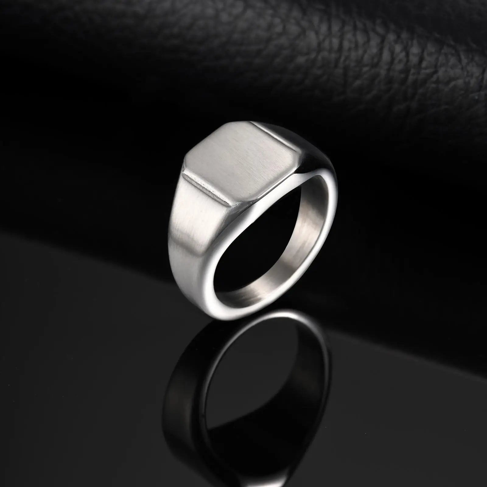 Silver Color Square Signet Ring for Men Women,Brushed Stainless Steel Ring Band Ring,Basic Chunky Ring Thumb Ring