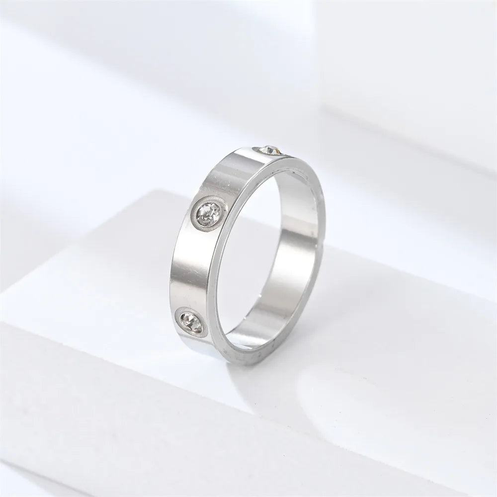 Trendy Stainless Steel Gold/Silver/Rose Gold Color Ring For Women Men Couple CZ Crystal Rings Luxury Jewelry Wedding Rings Gift