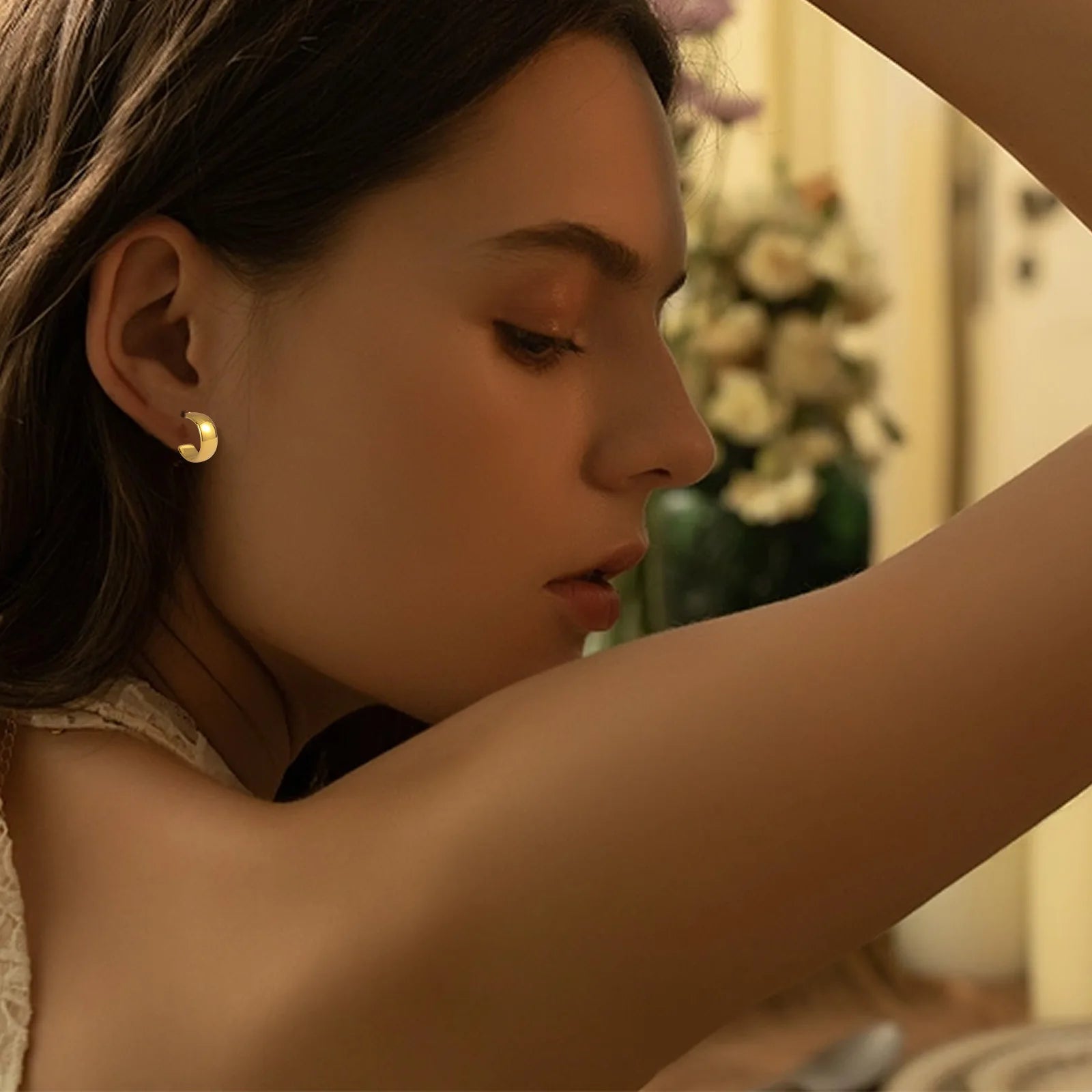 Gold Plated Stainless Steel Small Circle Hoop Earrings Smooth Surface Fashionable Simple Design Ear Jewelry for Women