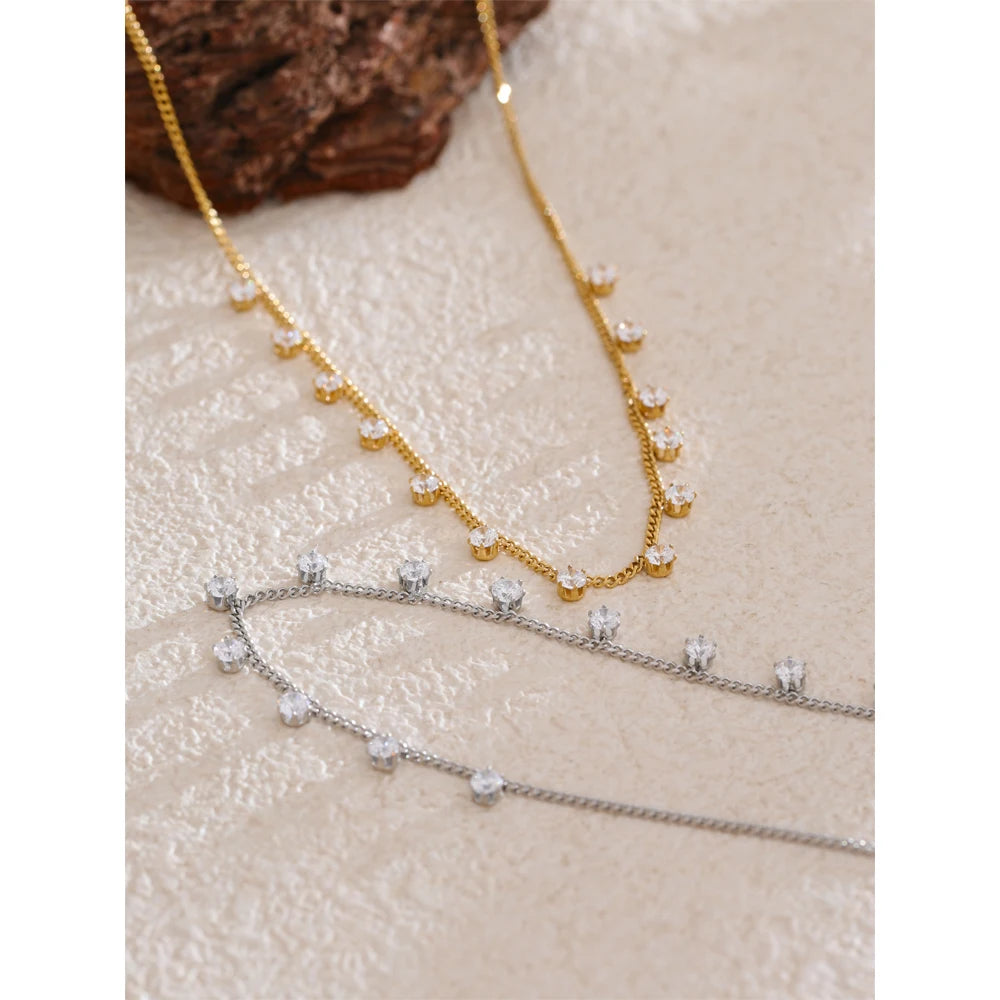 Yhpup Shiny Cubic Zirconia Chic Chain Necklace for Women Stainless Steel Delicate Premium Exquisite Collar Jewelry for Women