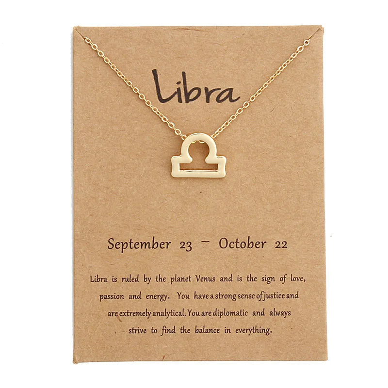 12 Zodiac Sign Necklaces With Cardboard Constellations Pendant Gold Color Chains Choker For Women Birthday Fashion Jewelry
