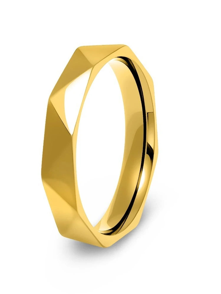 Women Stainless Steel Rhombus Ring V Grid Geometric Band Silver Rose Gold Gold Fashion Jewelry Gift