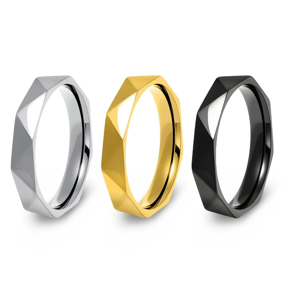 Women Stainless Steel Rhombus Ring V Grid Geometric Band Silver Rose Gold Gold Fashion Jewelry Gift