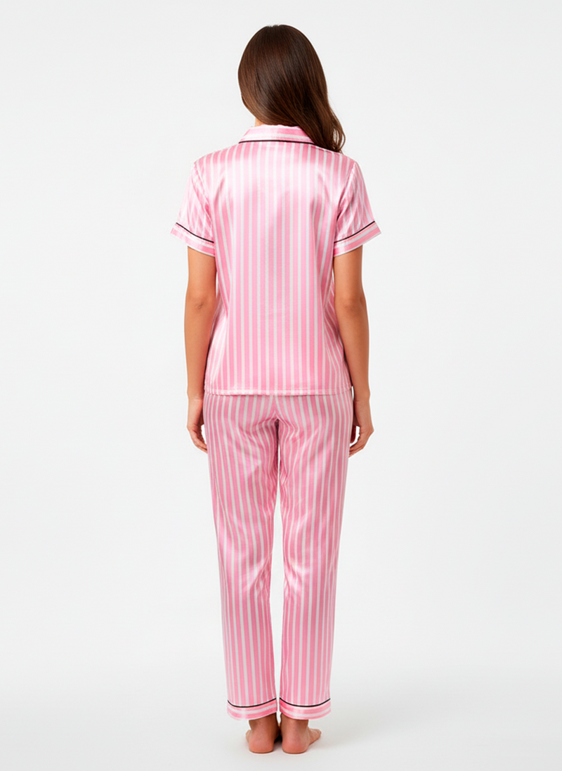 Pink Stripes Satin Set