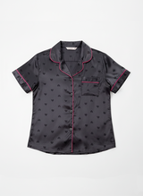 Black Satin Heart Pyjama Set with Pink Trim