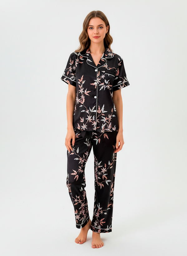 Midnight Leaf Satin Pyjama Set