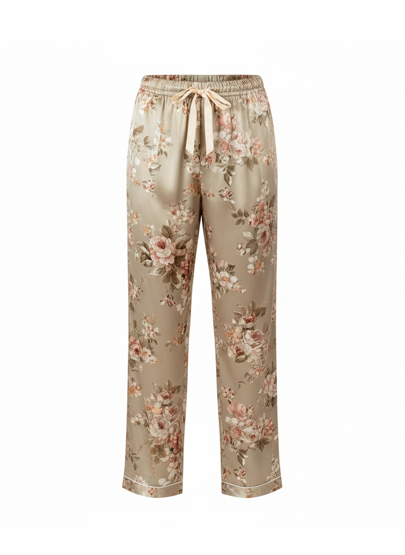 Champagne Floral Satin Pyjama Set