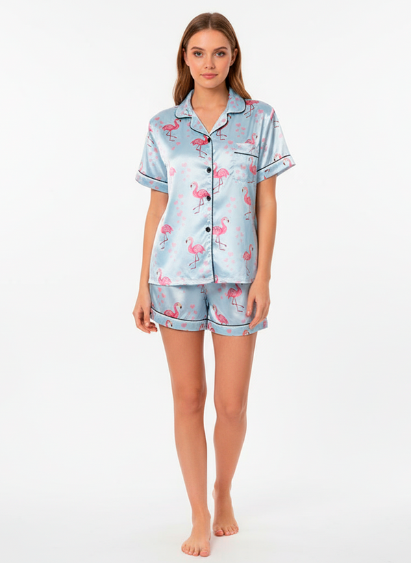 Women’s Satin Flamingo Pyjama Set