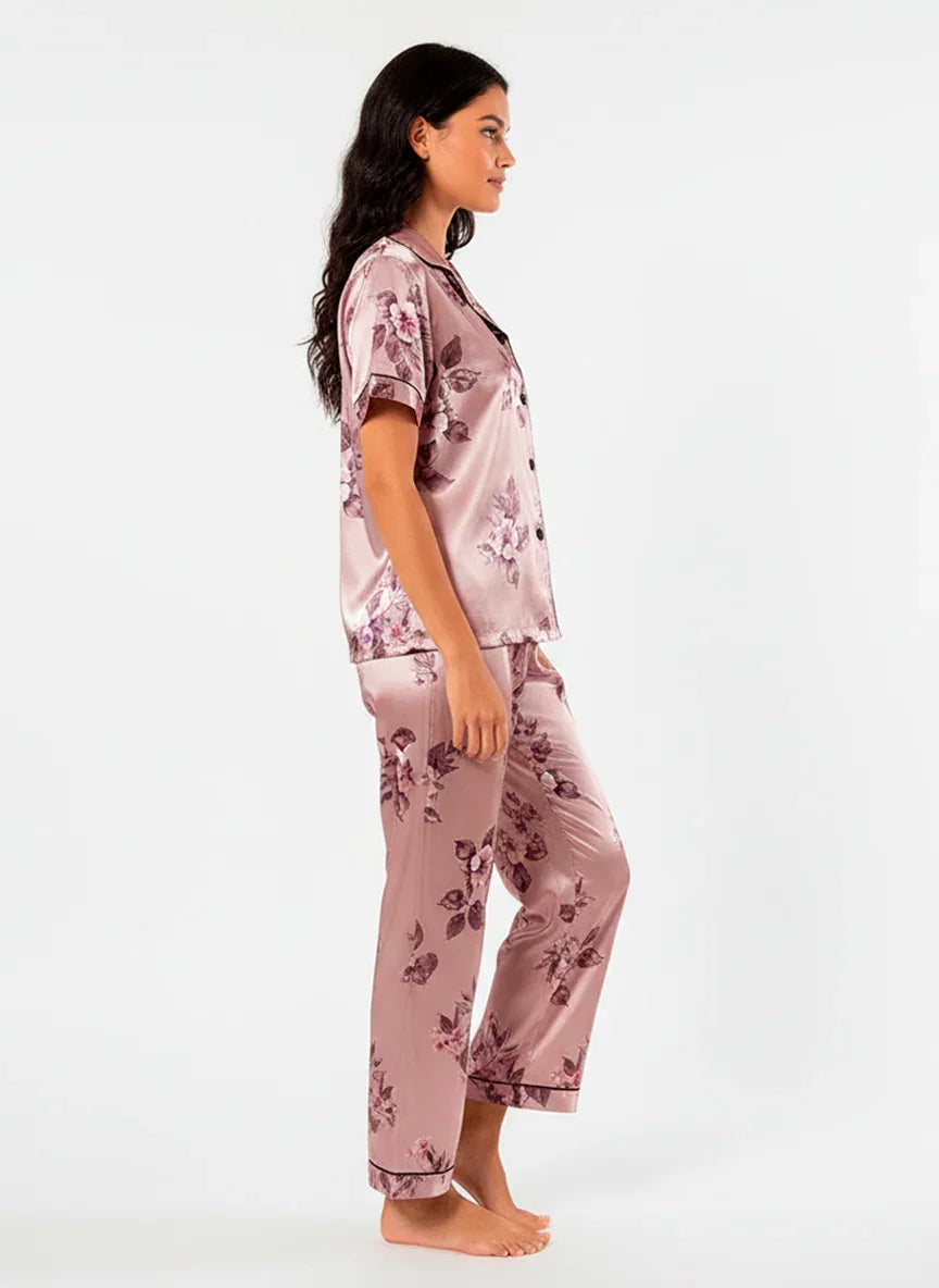 Blush Pink Floral Satin Pyjama Set