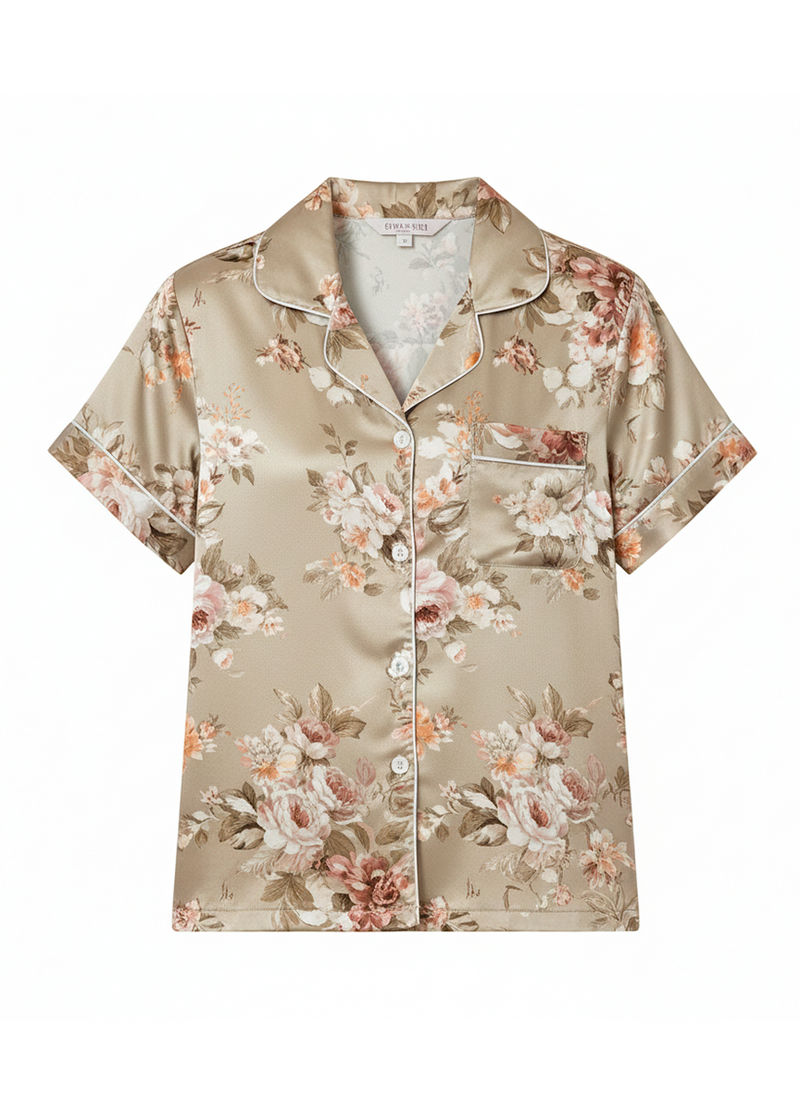Champagne Floral Satin Pyjama Set