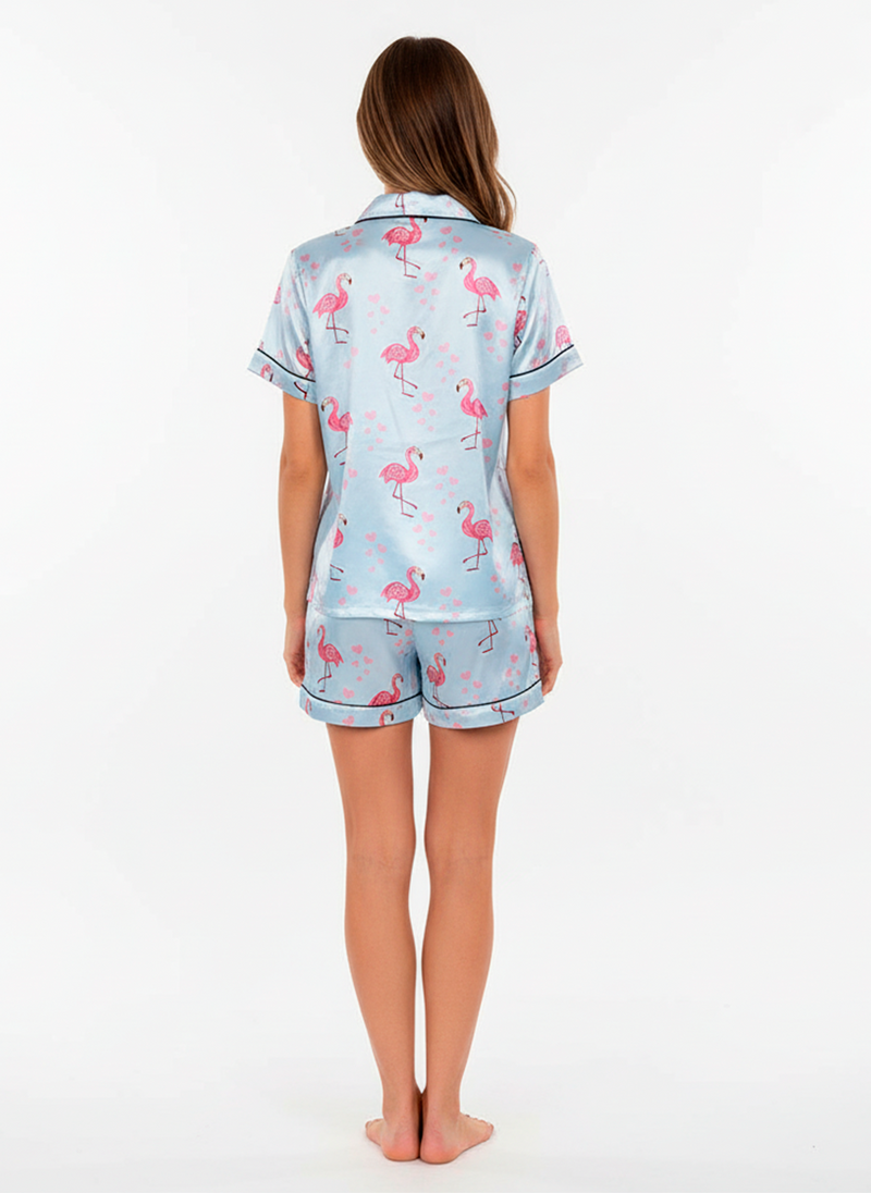 Women’s Satin Flamingo Pyjama Set