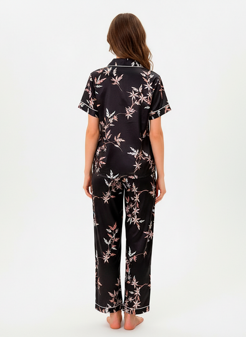 Midnight Leaf Satin Pyjama Set