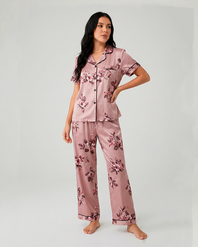 Blush Peony Silk-Touch Pyjamas