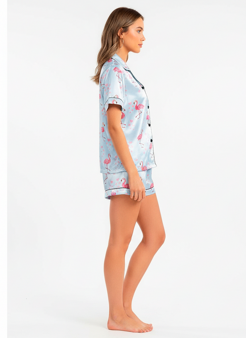 Women’s Satin Flamingo Pyjama Set
