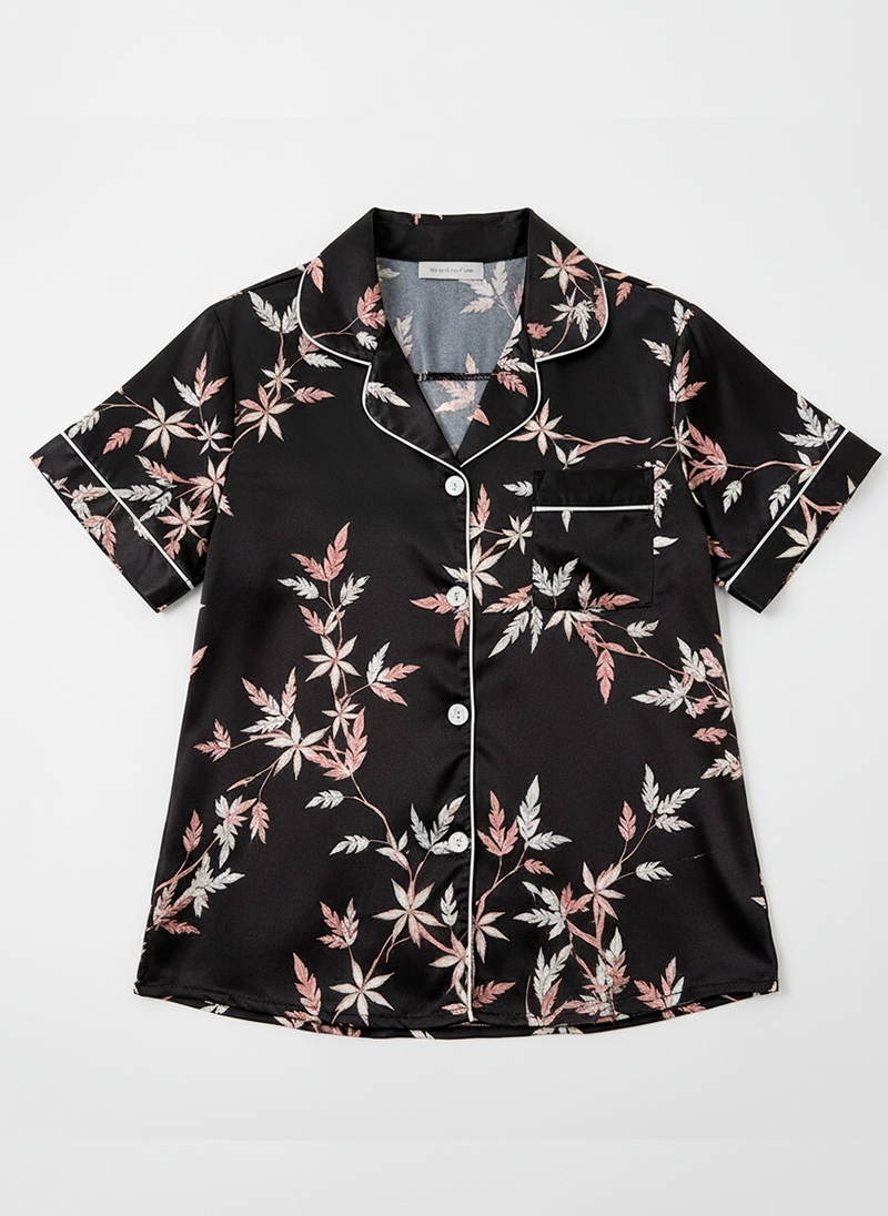Midnight Leaf Satin Pyjama Set