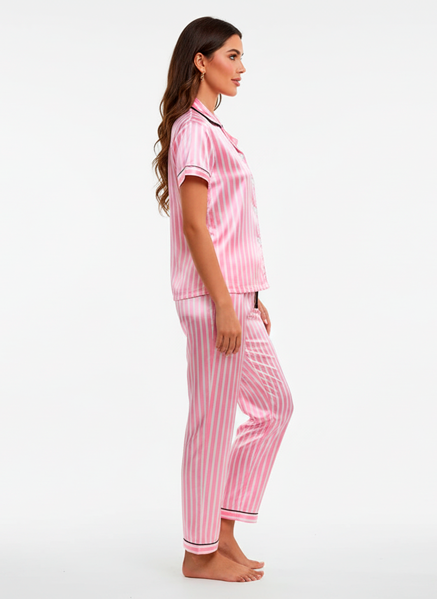Pink Stripes Satin Set