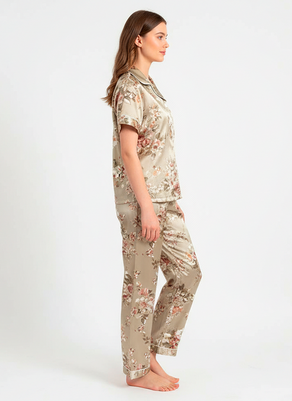 Champagne Floral Satin Pyjama Set