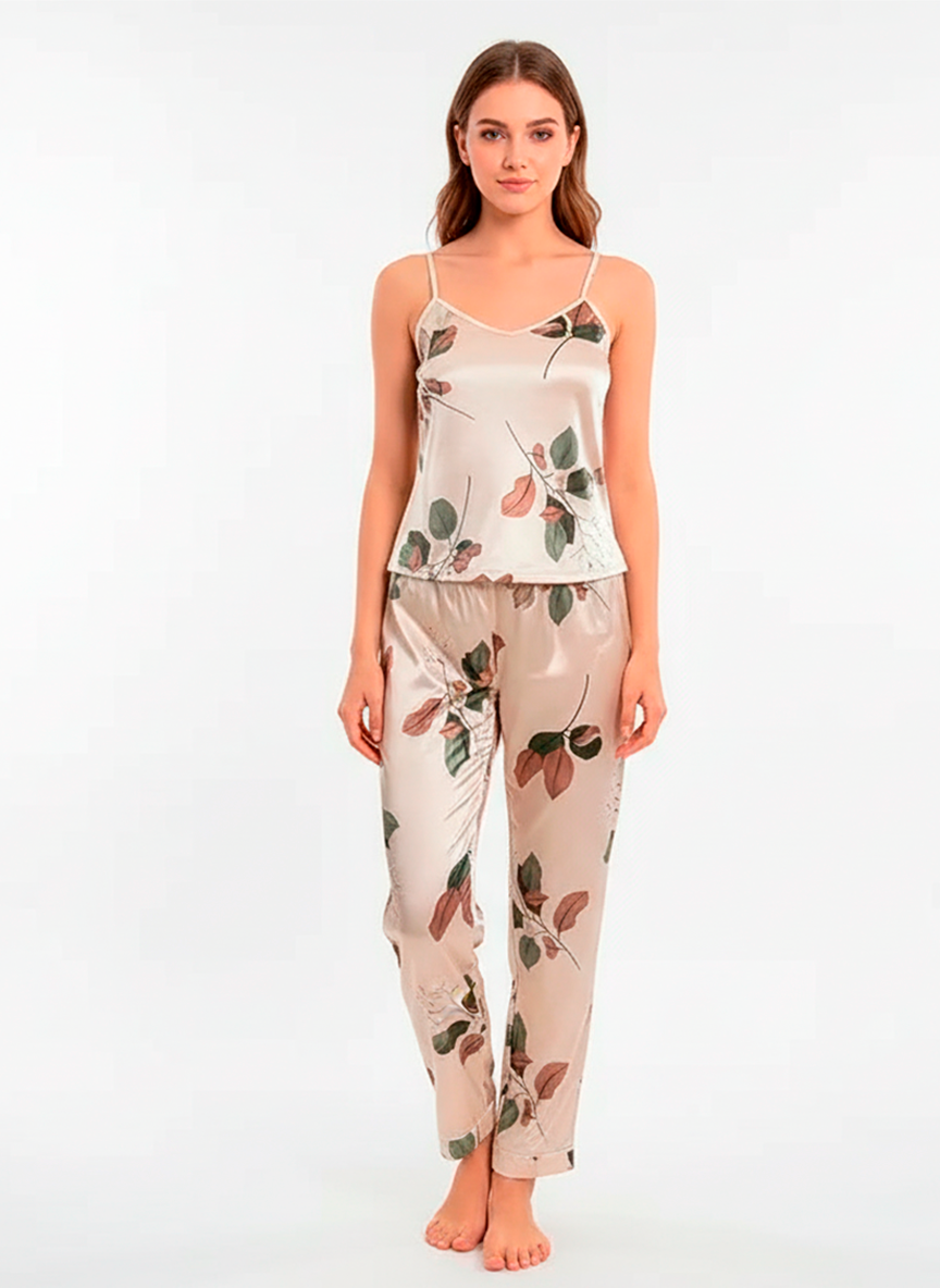 Women’s Satin Leaf Pyjama Set