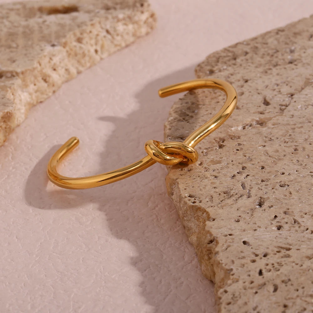2022 New Fashion Minimalist 18K Gold Plated Knot Cuff Bangle Bracelets For Women Stainless Steel Waterproof Jewelry For  Female