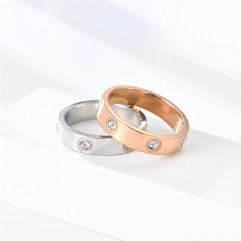 Trendy Stainless Steel Gold/Silver/Rose Gold Color Ring For Women Men Couple CZ Crystal Rings Luxury Jewelry Wedding Rings Gift