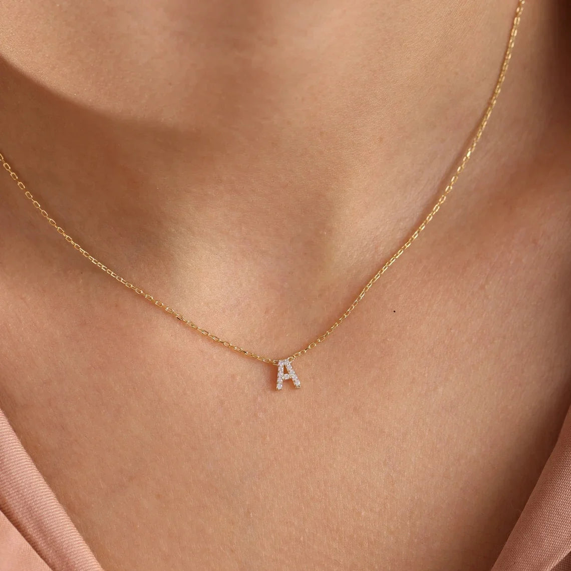 Delicate CZ Zircon Tiny Initial Letter Collar Necklace Fashion Gold Plated Alphabet Letter Charms Pendant Jewelry Statement Gift