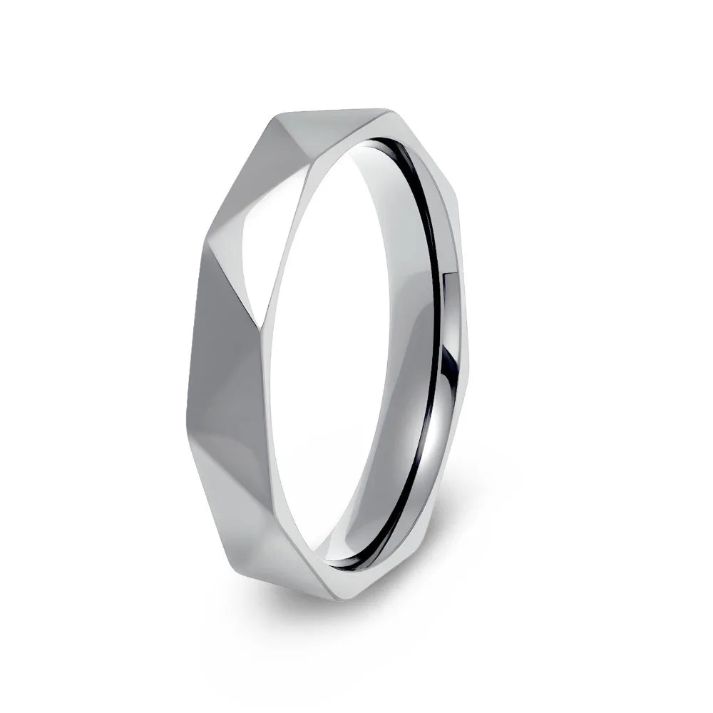 Women Stainless Steel Rhombus Ring V Grid Geometric Band Silver Rose Gold Gold Fashion Jewelry Gift