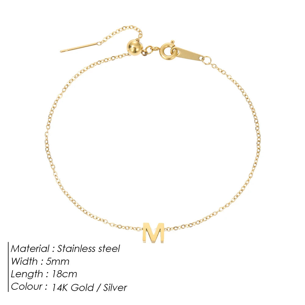 eManco DIY Capital Initial Letter Bracelet Stainless Steel Jewelry Simple Gold Plated Accessories Girl Valentine's Day Gift