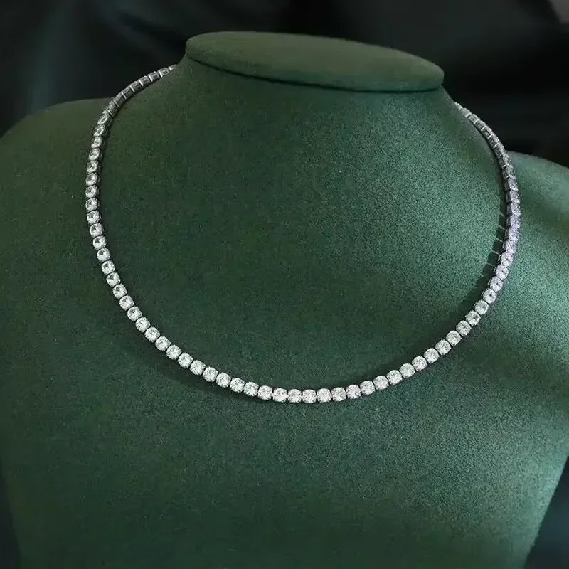 925Sterling Silver Necklace Zircon Chain Necklace Women Fashion Simple Engagement Wedding Charm Jewelry  2MM/4MM 40-50CM