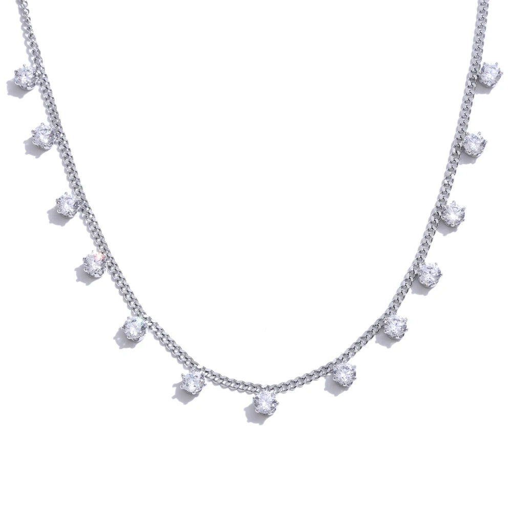 Yhpup Shiny Cubic Zirconia Chic Chain Necklace for Women Stainless Steel Delicate Premium Exquisite Collar Jewelry for Women