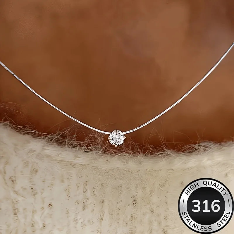 Waterproof Hypoallergenic 316L Stainless Steel Solitaire Necklace Cubic Zirconia Chain Necklaces For Women Fashion Jewelry ﻿