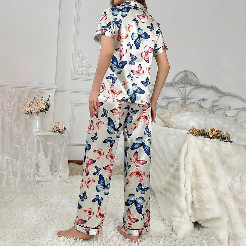 Women’s Satin Elegance Butterfly Pyjama Set - caro