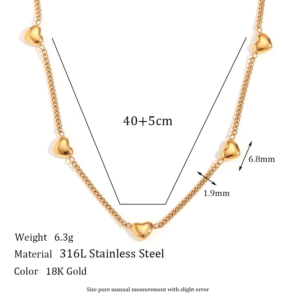 E.B.belle Heart Chain Bracelet Necklace Simple Stainless Steel Women's Hand Bracelets Sweet Style 18K Gold Plated Jewelry Set