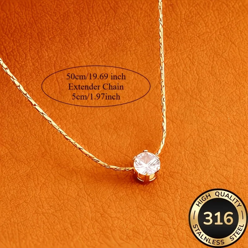Waterproof Hypoallergenic 316L Stainless Steel Solitaire Necklace Cubic Zirconia Chain Necklaces For Women Fashion Jewelry ﻿