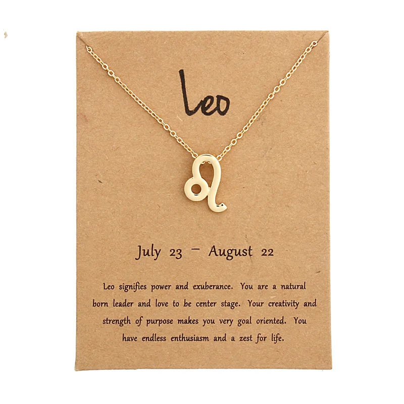 12 Zodiac Sign Necklaces With Cardboard Constellations Pendant Gold Color Chains Choker For Women Birthday Fashion Jewelry