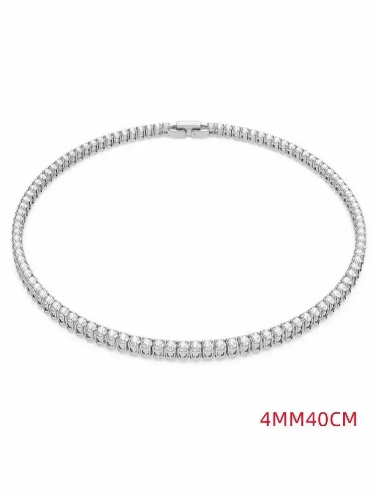 925Sterling Silver Necklace Zircon Chain Necklace Women Fashion Simple Engagement Wedding Charm Jewelry  2MM/4MM 40-50CM